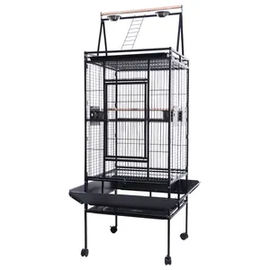 Cage pour perroquets en fil de fer, en stock, villa d'oiseaux super confortable, facile à assembler, ceinture noire en métal, 100 pièces