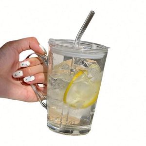 450ml Transparent Glass Tumbler with Handle Screw-On Lid Customized Color/Logo Portable <b>Large</b> Capacity Reusable Travel <b>Mug</b> - Product Image 6