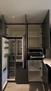 Armoire de cuisine contemporaine moderne en bois massif beige, avec réfrigérateur intégré, vente directe de bois, bricolage, E1 - Product Image 3