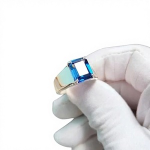 Anillo de Plata de Ley 925 con Baño de Rodio y Zafiro Azul, Corte Octogonal, Engaste de Garras, Joyería Fina para Mujer, Recién Llegado - Product Image 1