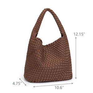 Neopren gewebte Tasche benutzer definierte Größe Hochwertige Handtasche mit großer Kapazität Strand geflochtene hand gefertigte Strickt asche Damen Web tasche - Product Image 4