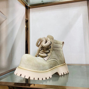 Botas Cortas de Piel Vacuna Auténtica <span class=keywords><strong>para</strong></span> <span class=keywords><strong>Mujer</strong></span>, con Cordones, Estilo Británico, Tacón Grueso, Forro de Piel de Oveja, Nueva Llegada - Product Image 3