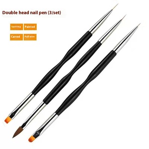 Lot de 3 pinceaux à double tête pour nail art, 18 cm, or et argent, en nylon, pour gel UV, peinture, liner, outils de manucure multi-usages - Product Image 5