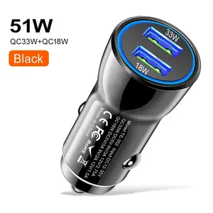 PSDA 51 W LED Telefon Autoladegerät Typ C + USB Dual Schnellladegerät QC33W + USB QC3.0 18 W MAX für Iphone 15 Auto Lkw universell