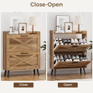 Mueble Moderno para Almacenamiento de Zapatos de 32 Pulgadas de Ancho, 2 Cajones Abatibles, Diseño de Puerta Corredera, Estantes Ajustables, Delgado y <span class=keywords><strong>Estrecho</strong></span> para Entrada, Vestíbulo, Pasillo, Sala de Estar - Product Image 3