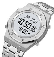 SKMEI jam tangan Digital baja tahan karat, arloji Stainless Steel baru 2043 arah Qibla Al Azan untuk doa Muslim