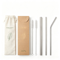 Ensemble de pailles réutilisables en acier inoxydable 304 avec logo personnalisé, écologiques, en métal de qualité alimentaire