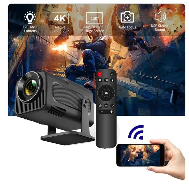 Hot Selling 4K Smart Android 11 Quad-core Built-in Speakers Portable LED Projector HY320 Dual Wifi6 BT5.0 300ANSI 1920*1080P