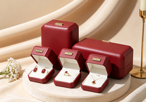 Coffret de boîtes à bijoux haut de gamme XINYUAN avec tissu en velours rouge vin, base rigide, fermeture magnétique, forme carrée, grande boîte à ouverture horizontale - Product Image 4