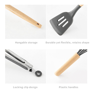 Cao Cấp 11-Mảnh Thân Thiện Với Môi Không Dính Silicone Đồ Dùng Nhà Bếp Thiết Lập Chịu Nhiệt Bằng Gỗ Xử Lý Đầy Màu Sắc Lưu Trữ Bin - Product Image 5