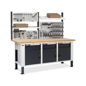 Banco de trabajo regulable Fami Master BR 200cm con 3 armarios, cajón/puerta y pared perforada - Product Image 3