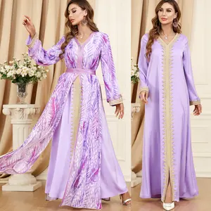 2023 New Arab Dubai Turkey Tunics for Women Muslim Clothing Two Piece Set Printed Abaya Femmes Robe Musulmane Women's Clothing