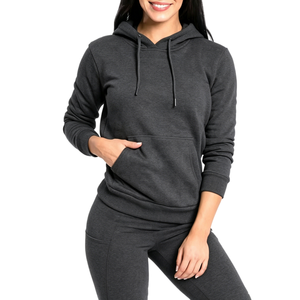 OEM High Quality Women Activewear Pullover Hoodie Custom Plain Cotton <b>Sweatshirt</b> Dark <b>Grey</b> Sportswear Top Wholesale TKAN9116 - Product Image 2
