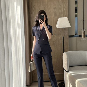 Women's Short Sleeve Suit Set Summer Thin Office Lady Professional Work Uniform Breathable Polyester Fabric - Product Image 4