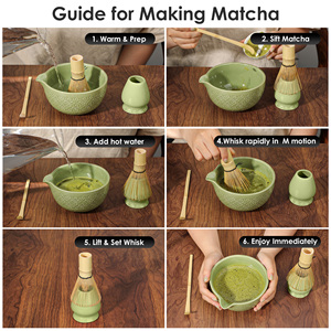 High Quality Traditional Japanese-Style 4-Piece Matcha <b>Tea</b> <b>Set</b> Engraved-Patterned Bowls Bamboo-Handled Mixer <b>Tea</b> <b>Set</b> - Product Image 6