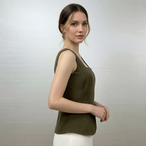 Débardeur en suède personnalisé avec fermeture éclair pour <span class=keywords><strong>femme</strong></span>, bretelles fines, <span class=keywords><strong>col</strong></span> carré, idéal pour l'été - Product Image 2