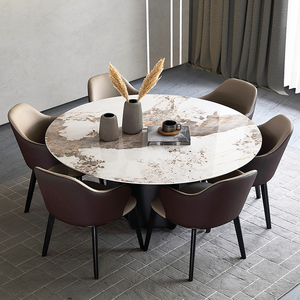 Mesa de comedor redonda italiana con sillas de cuero mesa de comedor redonda superior de mármol con mesa de comedor giratoria redonda de <span class=keywords><strong>Susan</strong></span> perezosa - Product Image 2