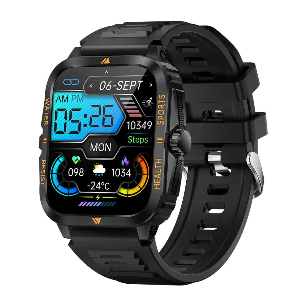 GAOKE jam tangan pintar pria, arloji cerdas layar sentuh besar 1.96 inci 3 ATM anti air kasar dan murah 2023 KT71