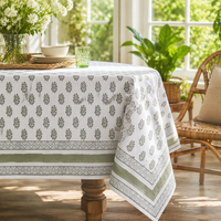 Nappe de table rectangulaire en coton imprimé à motifs floraux verts