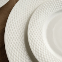 Assiettes à dîner en porcelaine embossée, résistantes au lave-vaisselle, assiettes rondes blanches pour la cuisine, le restaurant, le service de nourriture
