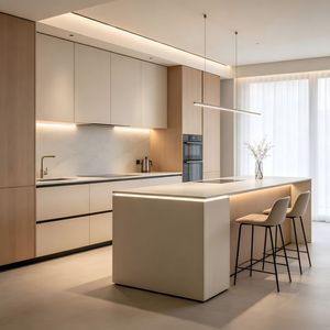 Muebles de Cocina Modulares Minimalistas sin Tiradores, de Madera Contrachapada, <span class=keywords><strong>con</strong></span> Cierre Suave, para Toda la Pared, <span class=keywords><strong>con</strong></span> Iluminación LED, Conjuntos Completos - Product Image 2