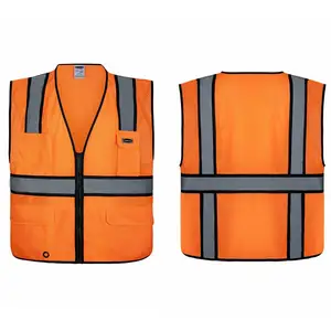 Safety Vest Zipper Front Custom Logo Mesh High Visibility Reflective Vest Multi Pockets Safety Vest