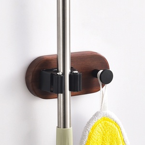 Porta mocio <span class=keywords><strong>in</strong></span> <span class=keywords><strong>legno</strong></span> di noce senza trapano a parete Clip per scopa con ganci porta-retro portaoggetti - Product Image 1