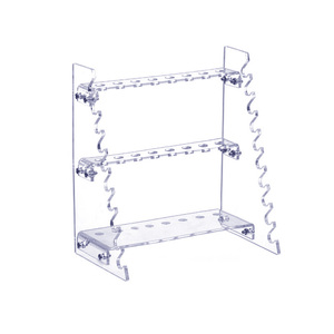 Soporte para pipetas acrílico de doble propósito Degao, trapezoidal y con disco giratorio redondo, 14 orificios, 28 orificios, para pipetas serológicas de vidrio. - Product Image 1