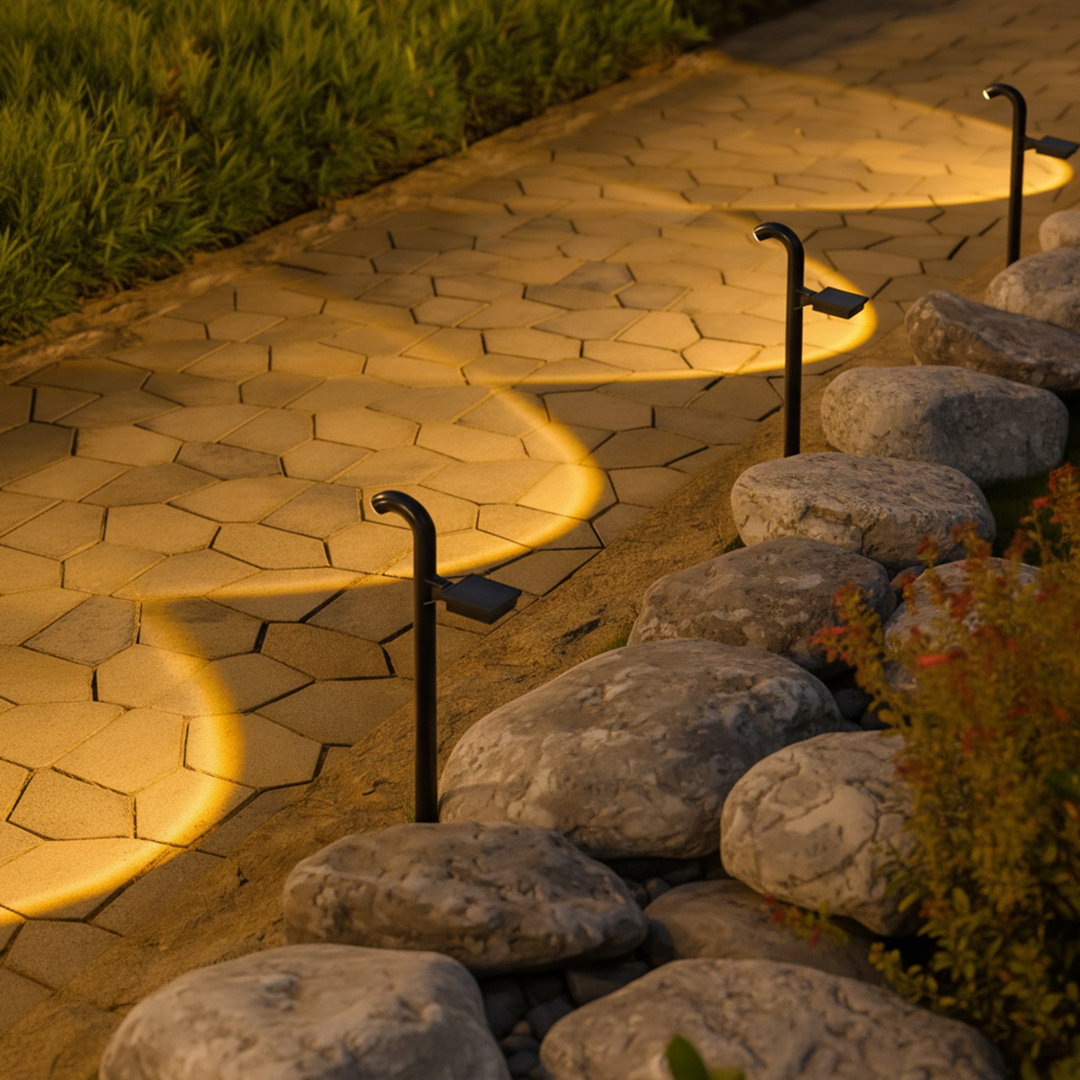 50000 Hours Lifespan Small Solar Pathway Spotlight LED Warm White IP55 Waterproof 3000K Outdoor Landscape Lighting for Garden