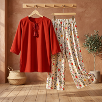 Ensemble coordonné 2 pièces MUZANG pour femmes, style bohème floral, hauts à manches trois quarts, coton, fibre de bambou, respirant, printemps/été