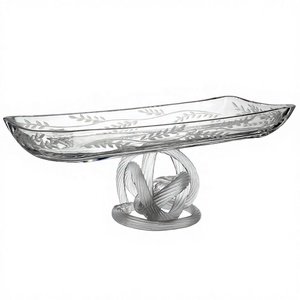 Bandeja Decorativa Rectangular de Vidrio con Patrón Floral Grabado, Diseño Contemporáneo, Pieza Única - Product Image 1
