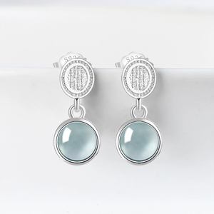 Boucles d'oreilles en perles d'eau bleue de jade naturel de qualité A, jade de qualité glace, incrustation en argent S925, boucles d'oreilles de style féminin - Product Image 4
