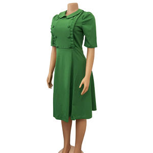 Abiti da donna a maniche corte adorabili volant <span class=keywords><strong>Peter</strong></span> Pan colletto a vita alta plissettato verde al ginocchio stile africano Vestidos - Product Image 4