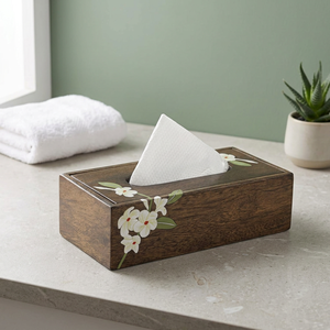 Handcrafted Wooden Tissue <b>Box</b> Cover <b>Floral</b> Inlay Decorative Napkin Holder Rustic Tissue Dispenser for Bathroom Living Room - Product Image 5