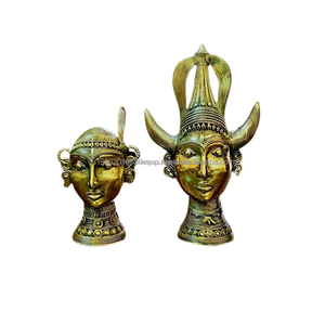 Figurines en laiton antique Bastar Dhokra faites à la main, bustes de Madia Madin pour hommes et femmes, 9 pouces, décoration pour la maison et le bureau, art indien - Product Image 5