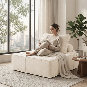Modern Minimalist Tofu Blok Şönil Döşemeli Süngerli Kolçaksız Tek Modül Derin Oturma Alanlı Kanepe (Apartman, Stüdyo, Oturma Odası için) - Product Image 6
