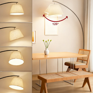 Scandinavian <b>Floor</b> Lamp Metal Body Off White Shade Adjustable Height Led Light Source For Living Room <b>Sofa</b> Side Decor - Product Image 3