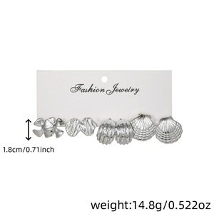 ชุดต่างหูแฟชั่นดีไซน์เปลือกหอยปลาดาวใบไม้สีเงินสำหรับผู้หญิง - Product Image 4