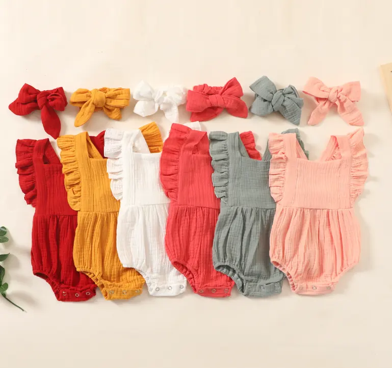Hot INS style sleeveless crinkle ruffle bebe baby clothes girl kids rompers toddler boutique clothing newborn baby girls clothes