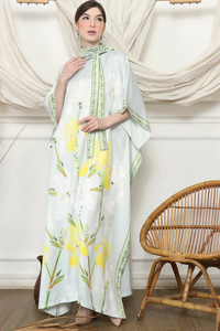 LEDUO Customized Elegant Vintage Casual Loose Green Stain Women Floral Print Neck Tie <b>Kaftan</b> - Product Image 2