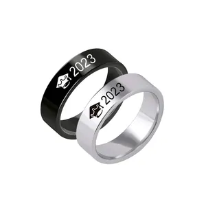 Bague de remise des diplômes bijoux argent noir capuchon diplômé en acier inoxydable bagues pour femmes hommes cadeau - Product Image 1