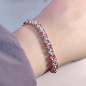 Bracelet de <span class=keywords><strong>tennis</strong></span> Hiphop glacé VVS Moissanite rose <span class=keywords><strong>et</strong></span> blanc Bracelet de moissanite scintillant en argent sterling 925 - Product Image 3