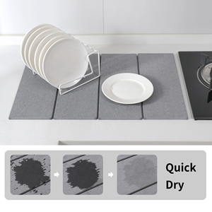 Alas Pengering Piring Dapur 4 Lipat Motif Tanaman Minimalis Ramah Lingkungan dari Tanah Diatom, Cepat Kering, dengan Lapisan PVC Penyerap - Product Image 3