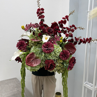 ZKAI Composition florale artificielle de luxe vert bordeaux, centre de table de mariage, orchidée en soie, style cascade, décoration événementielle