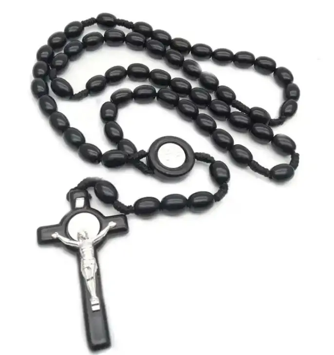 Plastic perlen Rosaries Necklace Oval Beads Crucifix Catholicism Religious Necklaces