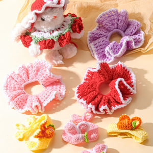 Bandanas, colliers et chouchous pour animaux de compagnie en <span class=keywords><strong>crochet</strong></span> faits main, accessoires mignons en forme de fleurs tricotées pour petits chiens et chats, vente en gros. - Product Image 2