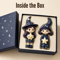 Ensemble de figurines de sorcières chibi kawaii, poupée magique aux cheveux violets, statue sur le thème de la lune et des étoiles, ornement de bureau, objet de collection, décoration de la maison, cadeau