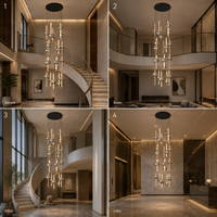 Lustre moderne minimaliste pour escalier, avec tiges LED et sphères en verre fumé 3000K, noir, pour hôtel, villa, couloir d'escalier, hall d'entrée