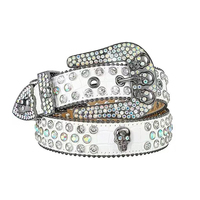 Ceinture avec boucle en alliage, motif crâne, style punk Y2K, article transfrontalier européen et américain le plus vendu, incrusté de diamants.