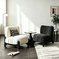 Chaise longue moderne avec structure en contreplaqué de bois massif de qualité E0 et revêtement en laine d'agneau, fauteuil inclinable de haute qualité pour salon